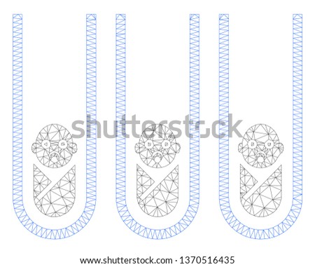 Mesh baby cloning test-tubes polygonal 2d illustration. Abstract mesh lines and dots form triangular baby cloning test-tubes.