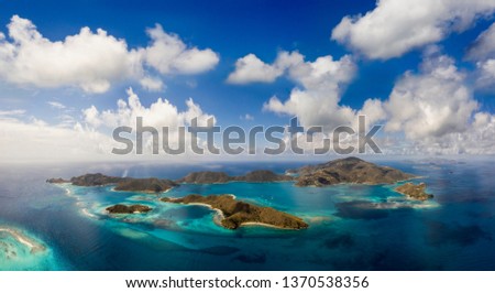 Aerial view of tropical islands in the British Virgin Islands Royalty-Free Stock Photo #1370538356