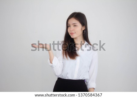 Portrait of thai adult working women white shirt  show hand