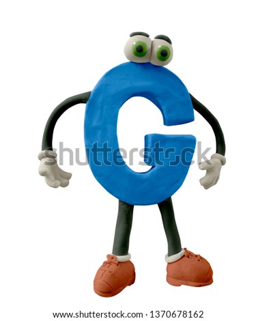Funny letters with arms, legs and eyes. Letter “G”, cartoon, handmade with plasticine. Isolated on white background – Image