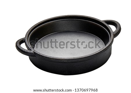 Dutch oven with loop Handles, Cast Iron japanese noodle bowl isolated on white background with clipping path, Side view