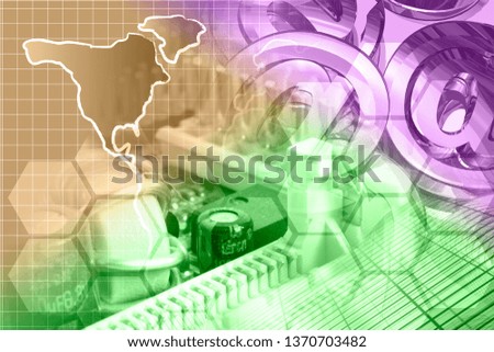 Abstract computer background with electronic device and map.