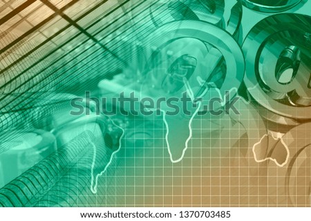Abstract computer background with device, mail signs and map.
