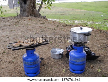 Gas bottles for cooking at the tent Camp in the savannah of Africa
