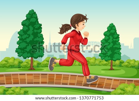 Girl running in park illustration