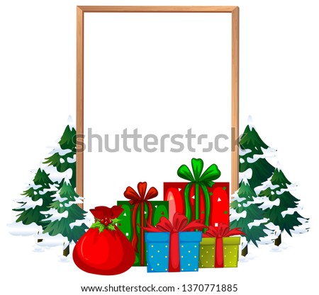Frame with presents and snow tree illustration