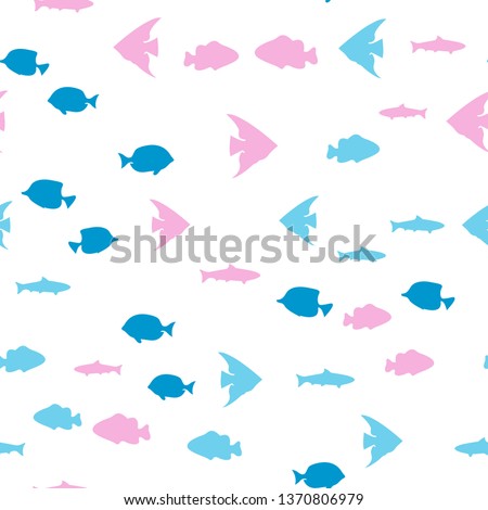 Underwater world in deep ocean. Silhouette of different fishes. Seamless vector EPS 10