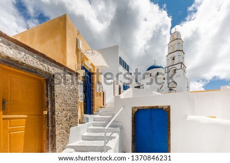  Traditional and famous greek architecture. Pyrgos Kallistis. Santorini Island, Cyclades, Greece