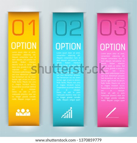 Three pink yellow light blue banner set for business sites and presentations with information vector illustration