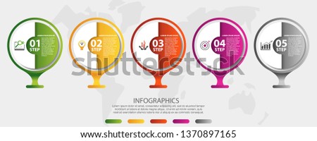 Modern 3D vector illustration. Circular infographic template with five elements. Icons and text. Designed for business, presentations, web design, applications, interfaces, diagrams with 5 steps