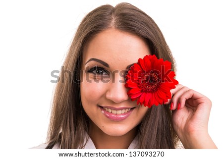 Portrait With Flower On White Background
