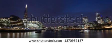 River Thames in London with Bulings and Landmarks 
