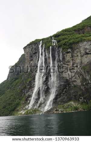 Picture of seven sisters waterfall in Norwegian fjord