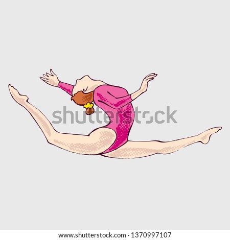 Artistic gymnastics athlete, hand drawing. 
Illustration of girl doing rhythmic gymnastics, sport vector icon. Flat style vector clip art.
