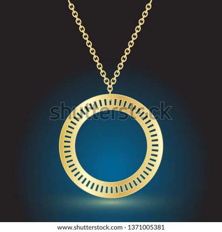 gold pendant jewelry on dark background with backlight.vector illustration