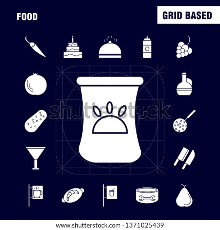Food  Solid Glyph Icons Set For Infographics, Mobile UX/UI Kit And Print Design. Include: Biscuit, Sweet, Food, Meal, Sausage, Collection Modern Infographic Logo and Pictogram. - Vector