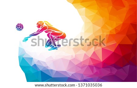 Volleyball lady player. Team sport vector polygonal banner