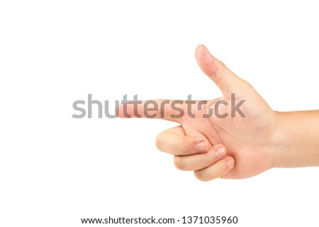 A male hand pointing finger on white background