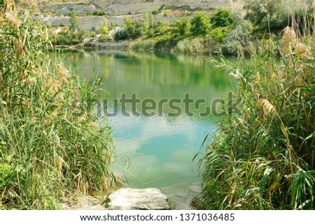   Mountain lake in old quarries in Inkerman near Sevastopol                             