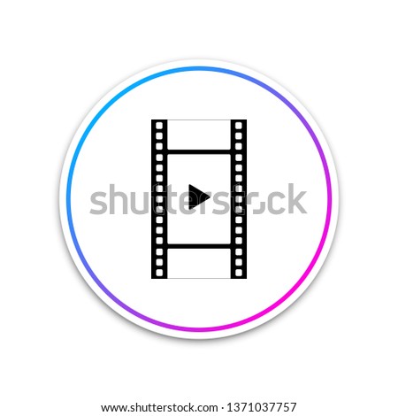 Play Video icon isolated on white background. Film strip with play sign. Circle white button. Vector Illustration