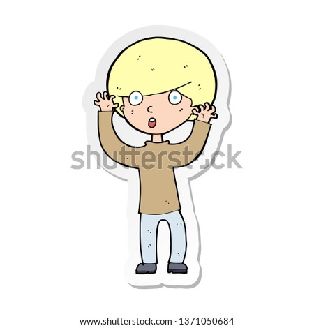 sticker of a cartoon startled boy