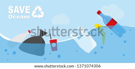 Save Oceans concept, Stop plastic pollution vector illustration