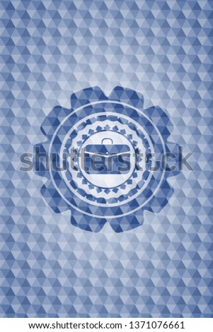 business briefcase icon inside blue hexagon badge.