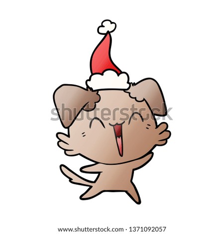 happy little dog hand drawn gradient cartoon of a wearing santa hat
