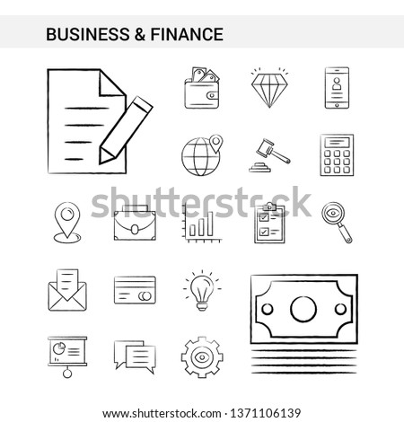 Business and Finance hand drawn Icon set style, isolated on white background. - Vector