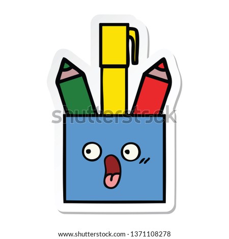 sticker of a cute cartoon pencil pot