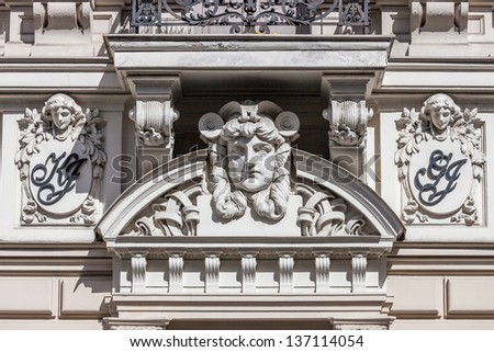Fragment of Art Nouveau architecture style of Riga city , Latvia Royalty-Free Stock Photo #137114054