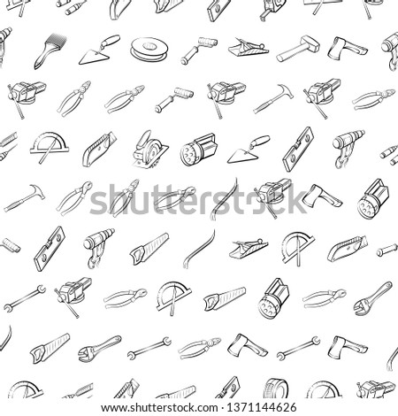 Building tools set. Background for printing, design, web. Usable as icons. Seamless. Monochrome binary, black and white.