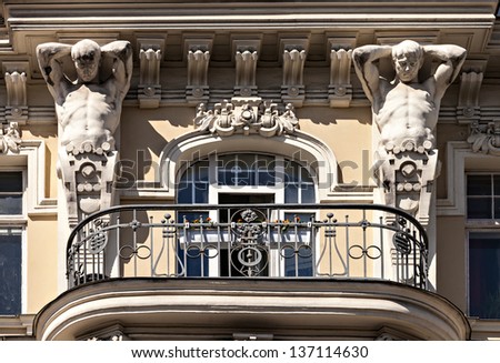 Fragment of Art Nouveau architecture style of Riga city , Latvia Royalty-Free Stock Photo #137114630