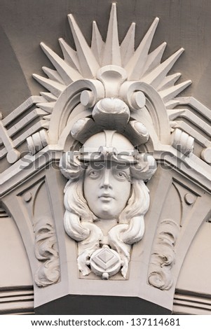 Fragment of Art Nouveau architecture style of Riga city , Latvia Royalty-Free Stock Photo #137114681
