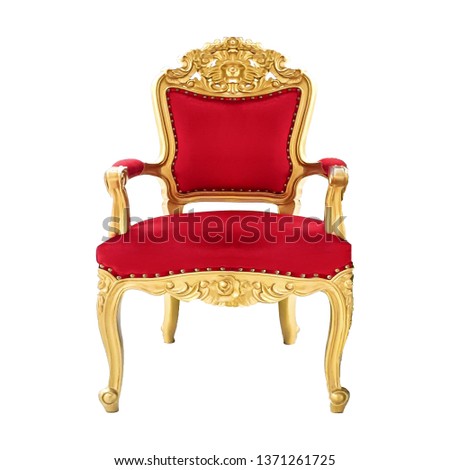 Elegant vintage red gold glittering chair, isolated on a white background. Mobile photos