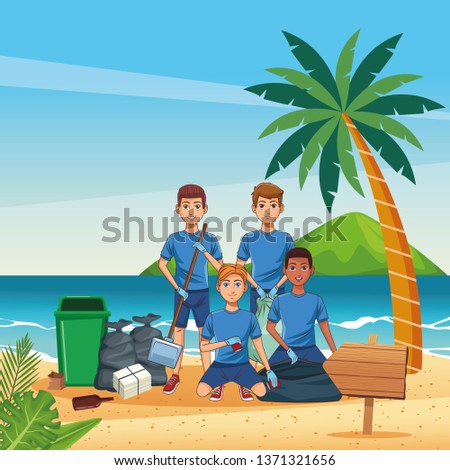 Teenagers cleaning beach