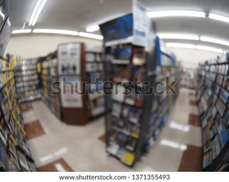 video rental store shelf bokeh