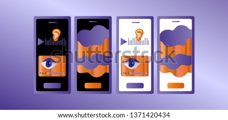 Mobile interface design with phone, UI /UX, mobile application design.  Mobile devices screen with black and white background.Conceptual vector illustration.