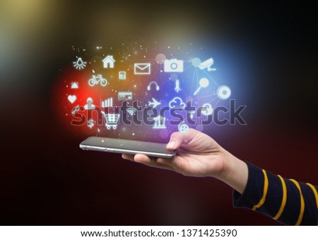 Mobile Application concept.hand holding smart phone - Image