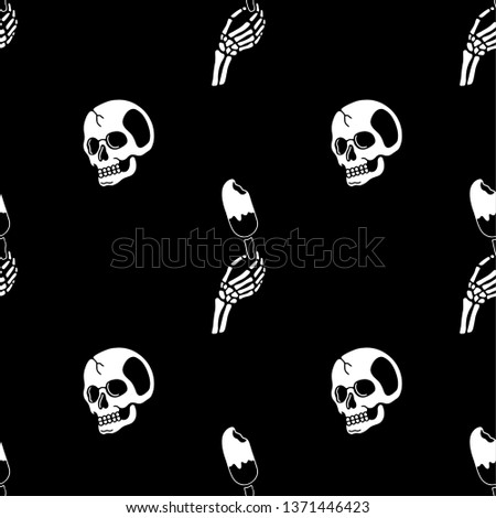 Skull and hand skeleton ice cream seamless pattern