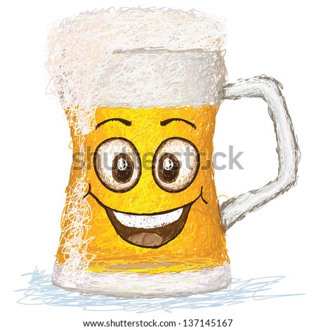 happy mug of beer cartoon character smiling. 