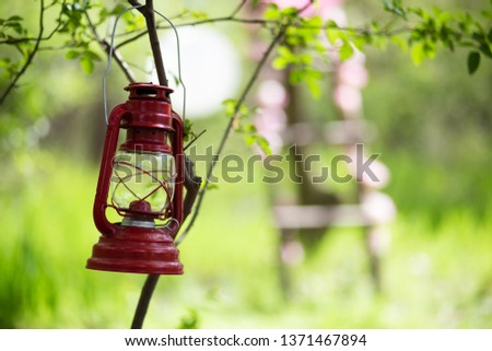 Red lantern hanging in the brunch Royalty-Free Stock Photo #1371467894