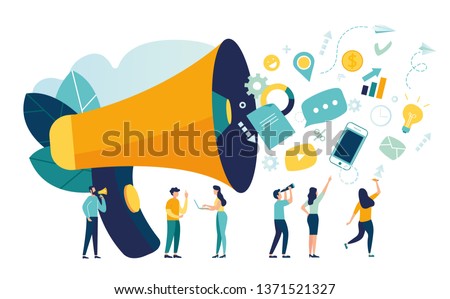 Vector illustration, flat style, business promotion, vector, advertising, call through the horn, online alerting   Royalty-Free Stock Photo #1371521327