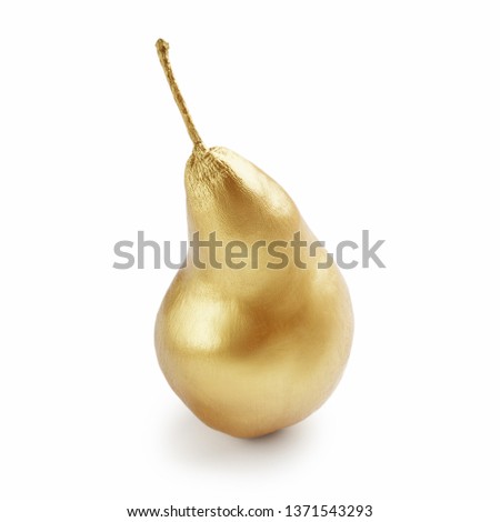 Golden pear on white background