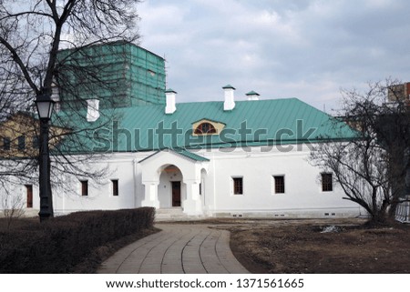 Architecture of Novodevichy convent in Moscow. Popular touristic lanmdark. UNESCO World Heritage Site. Color photo.   