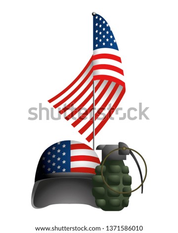 united state flag with military helmet