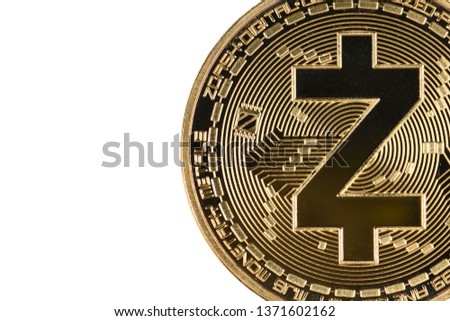 Golden zcash isolated on white background. High resolution photo.  Full depth of field.