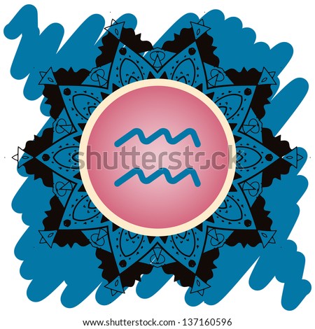 Constellation Zodiac sign Water-Bearer (Aquarius). Vector with zodiac sign on mandala motif pattern. Mystic icon zodiac signs collection (moar in my portfolio).
