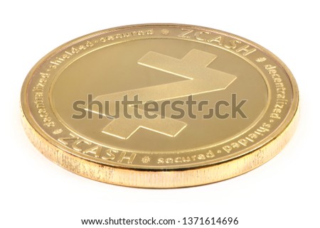 Golden zcash isolated on white background. High resolution photo. With clipping path. Full depth of field.