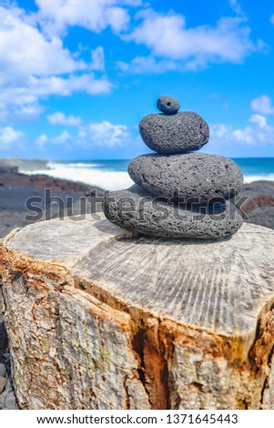 Zen rocks at the black sands beach on the Big Island of Hawaii